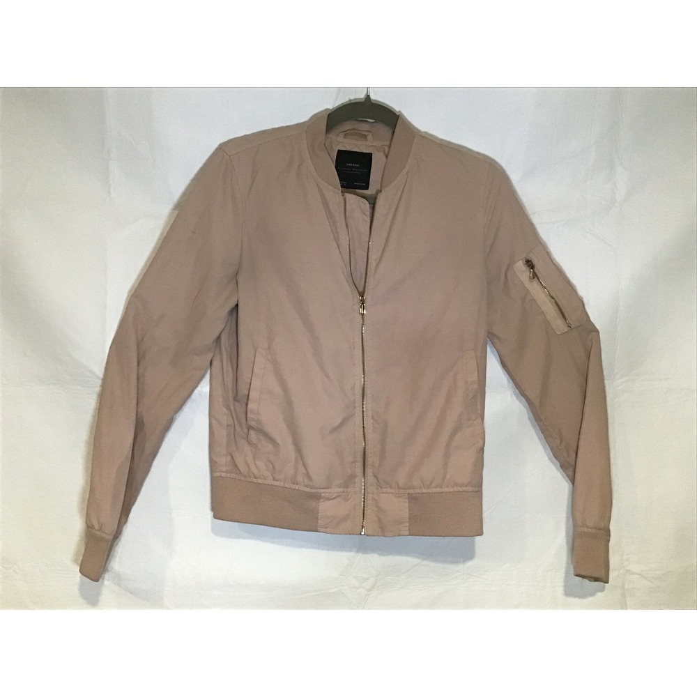Zara Basic Outerwear Tan Bomber Jacket Full Zip Flight Pocket Neutral XS